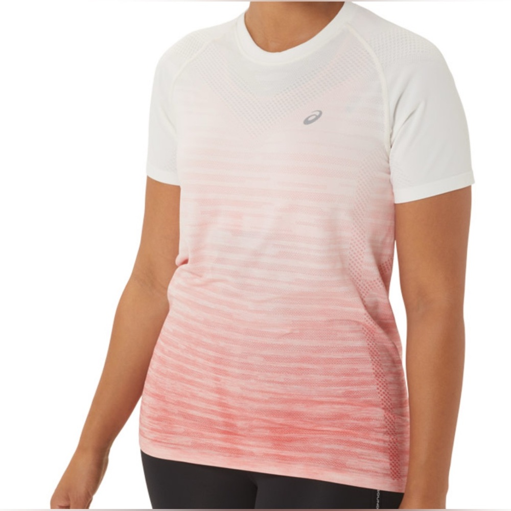 Asics Seamless Short Sleeve Womens Top (Cream/ Papaya) Size Large Retail $55.00
